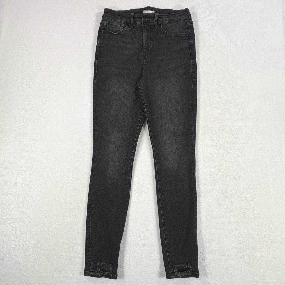 Good American Good Legs Skinny Jeans High Rise Faded Black Distressed Hem 6/28